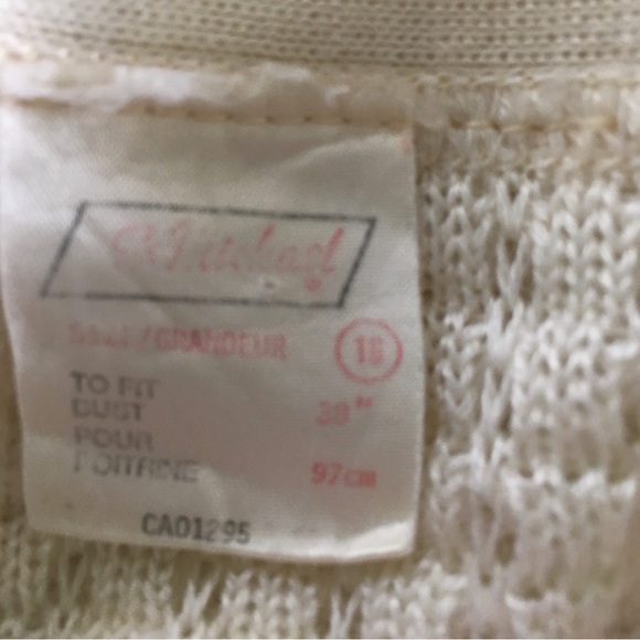 Vintage Belted Cardigan Womens 70s Cream Knit Sweater Tie Button Up Pockets M - Picture 9 of 9